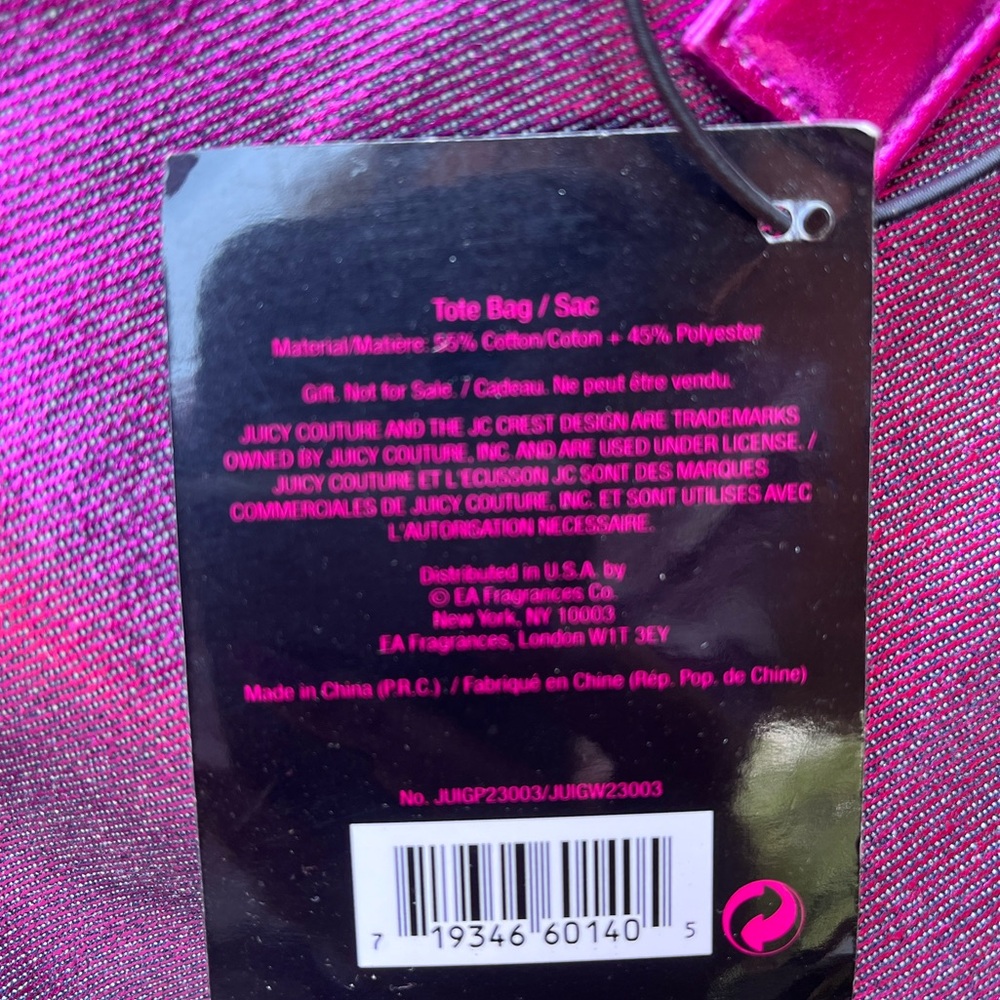 NWT Large Juicy Couture Bright Metallic Pink with Double Handles Tote Bag Sac - Picture 3 of 12